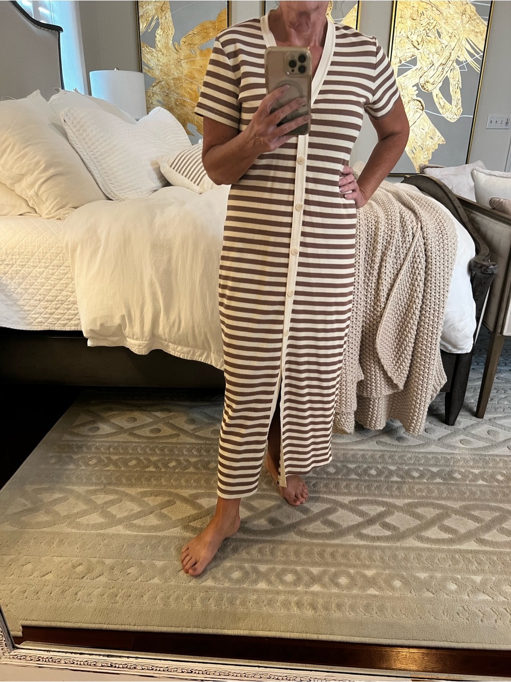 Wishlist Striped Button-Front Maxi Dress in Brown and White
